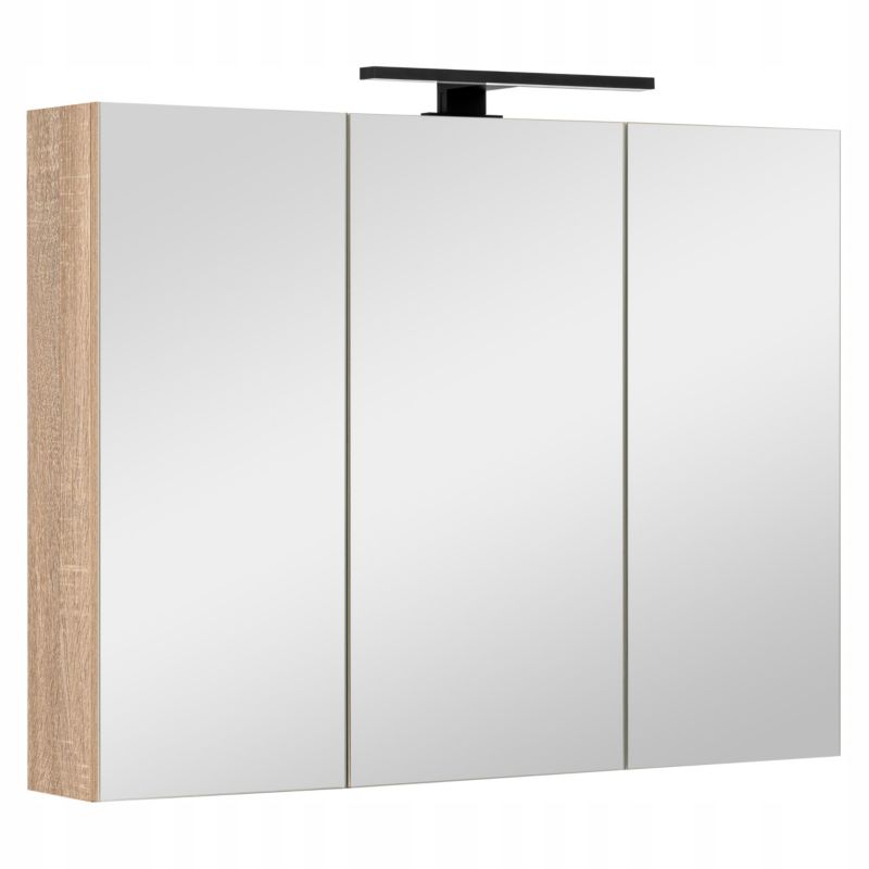 Szafka łazienkowa z lustrem MyFurni, 80 cm, dąb sonoma, oświetlenie LED, wisząca, lustrzana, 1 kpl.