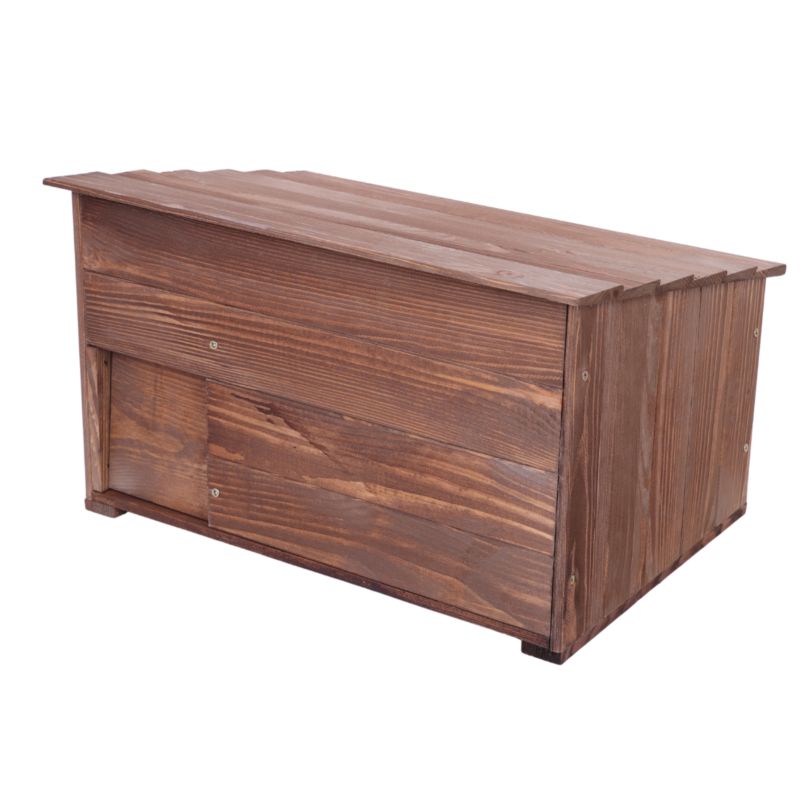 Domek dla jeża MODO24 drewniany ogrodowy rozmiar S kolor brązowy z miseczką i siankiem 1 szt.