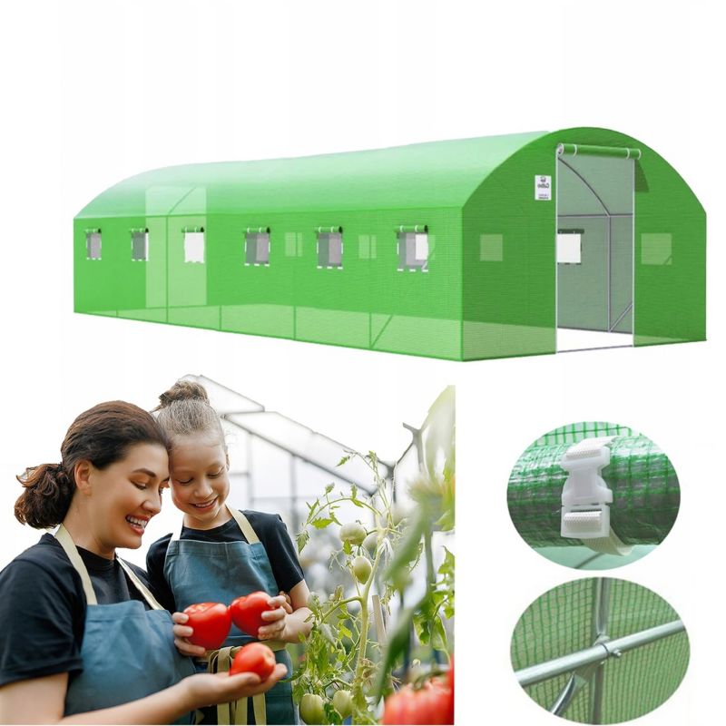 Tunel Foliowy Cultivo Ogrodowy Szklarnia 4x8 32m2 8x4 Zielony Podwójne Drzwi Uv4 1 szt