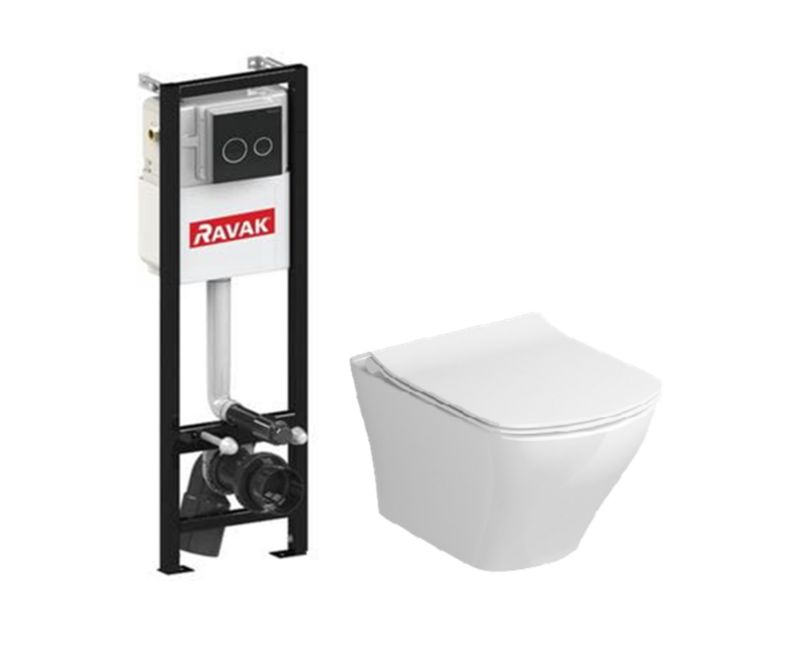 Zestaw WC miska wisząca Ravak Varii ze stelażem podtynkowym Slim przycisk czarny 1 szt.
