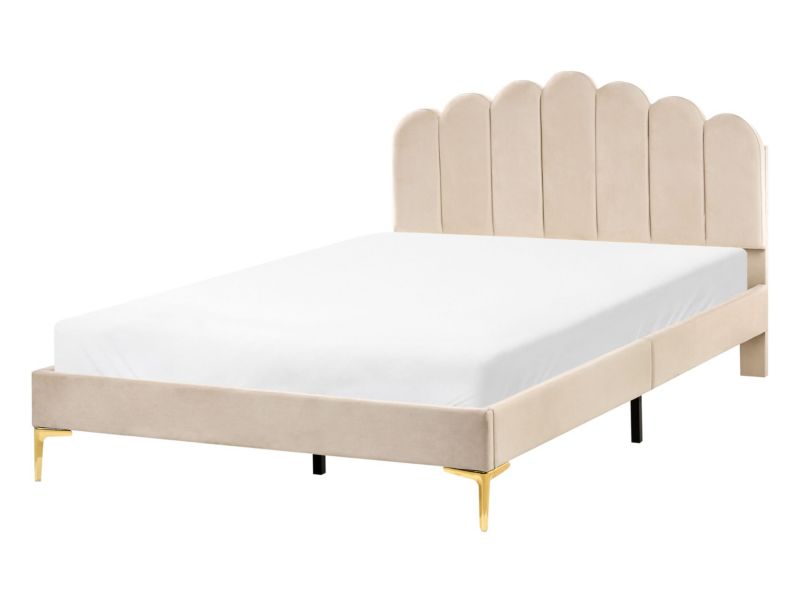 Łóżko Welur Sauvian 140 x 200 cm Beżowy 1 szt.