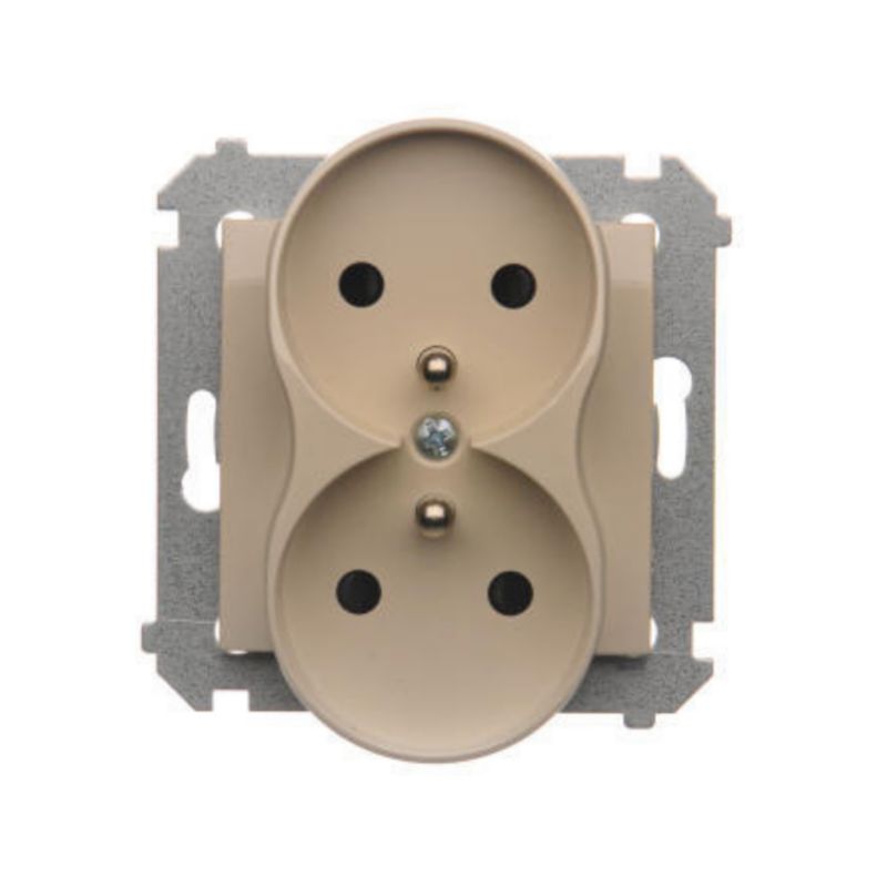 Gniazdo Podwójne 2X Simon 54 Kremowe z Uziemieniem i Przesłonami 1 szt.