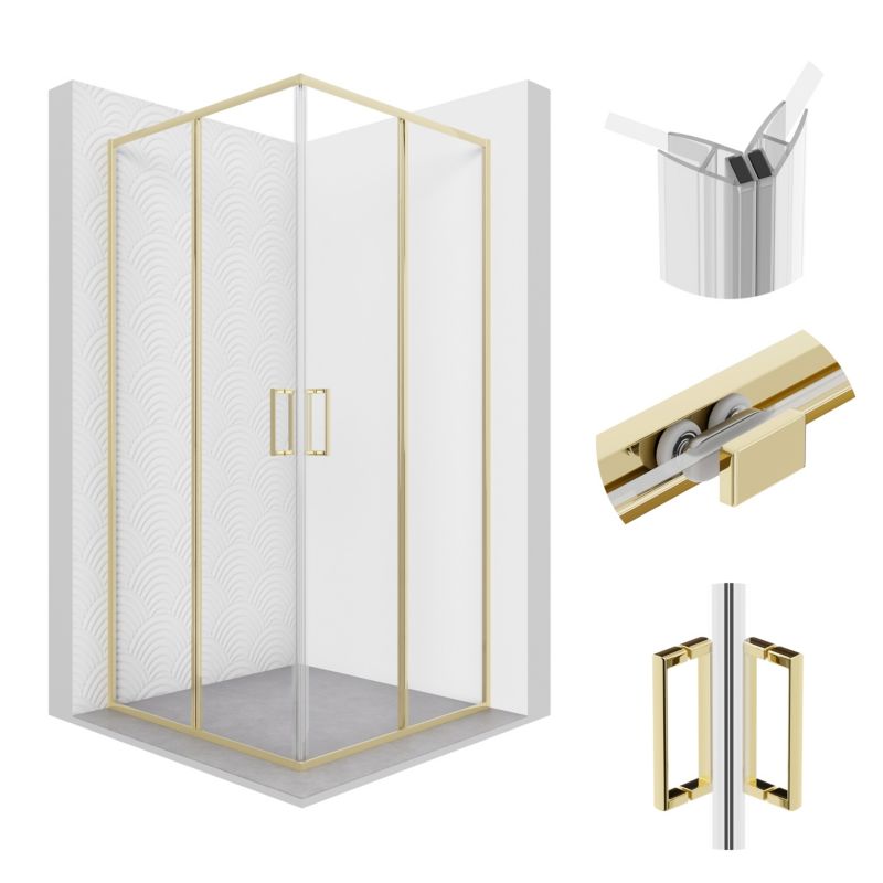 Kabina prysznicowa SEVANTE kwadratowa przesuwna FERMI złota 1 szt.