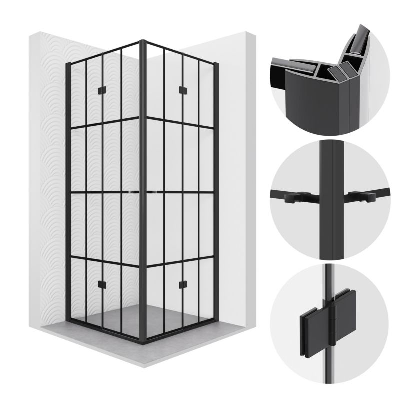 Kabina prysznicowa SEVANTE MAUNA 90x90cm kwadratowa składana czarna w kratę 1 szt.