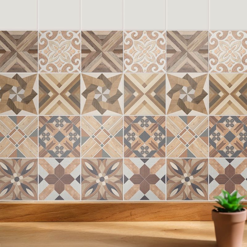 Naklejki na płytki Wallfluent 15x15 cm Drewniana mozaika szybka renowacja 24 szt.