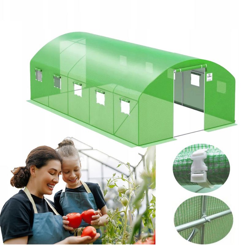 Tunel Ogrodowy Cultivo Foliowy Szklarnia 4x6x2 - 24m2 Zielony Podwójne Drzwi Uv4 1 szt