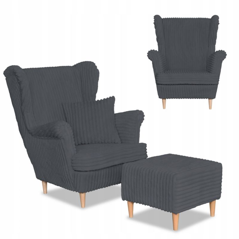 Fotel uszak do salonu z podnóżkiem Family Meble Rene szary ciemny 1szt