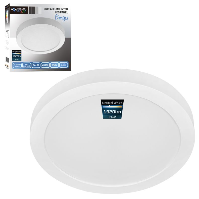 Panel LED MasterLED Bingo 24W IP20 neutralna biel 4000K natynkowy biały 1 szt.