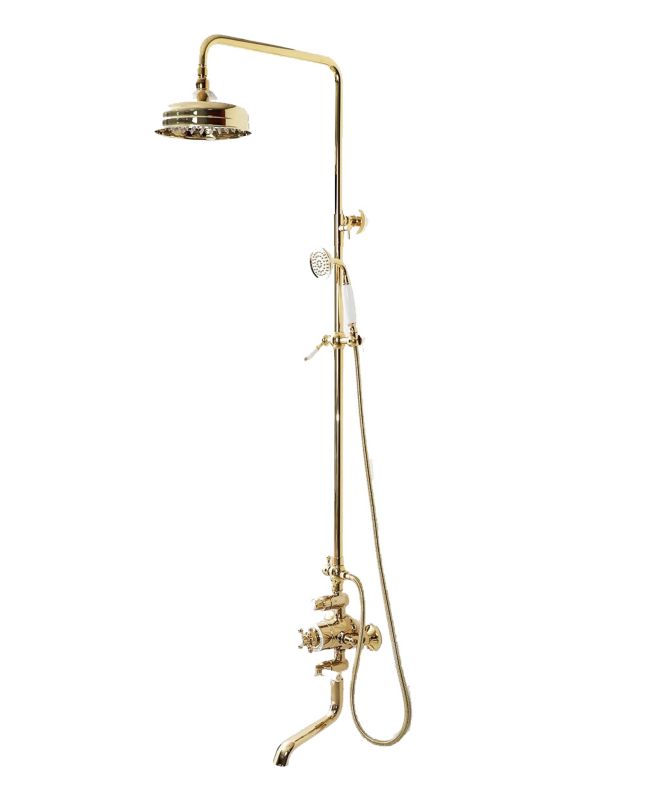 Bateria prysznicowa Lauferi BRADFORD mosiężna z termostatem złota retro 1 szt.