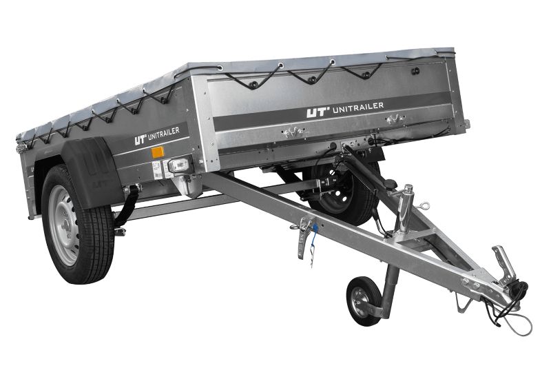 Przyczepka samochodowa Unitrailer GARDEN 201/R KIPP na resorach 200x125 ze stelażem H-0 i pokrowcem szarym 1 szt.