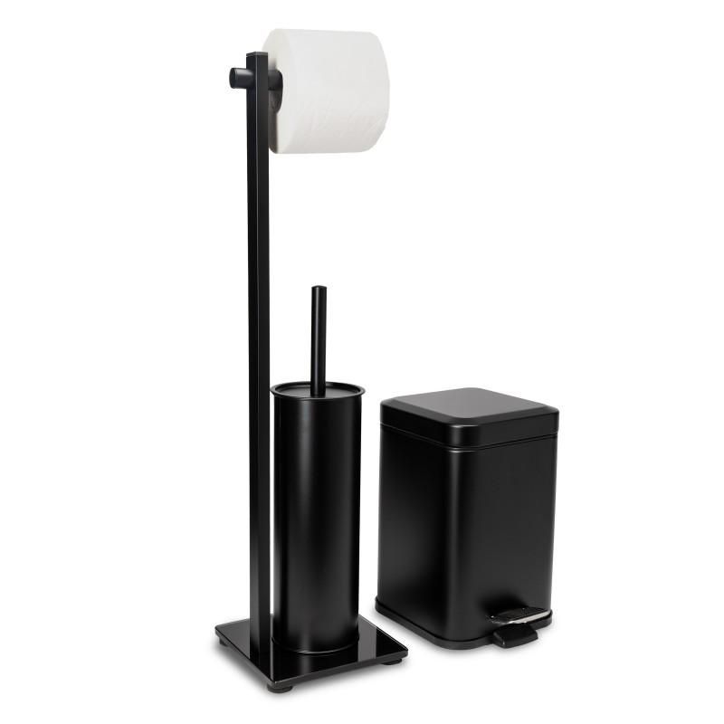 Zestaw łazienkowy Yoka Home 2w1 kosz z cichym domykiem stojak z uchwytem i szczotką WC czarny loft - 1 szt.