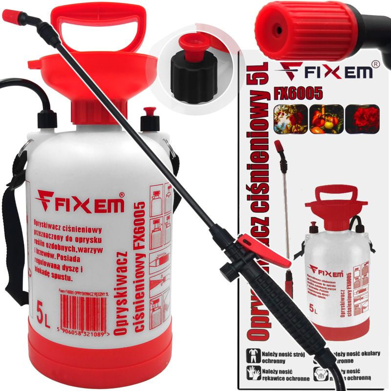 Opryskiwacz Fixem ręczny ciśnieniowy ogrodowy 5l regulacja dyszy lanca 1kpl
