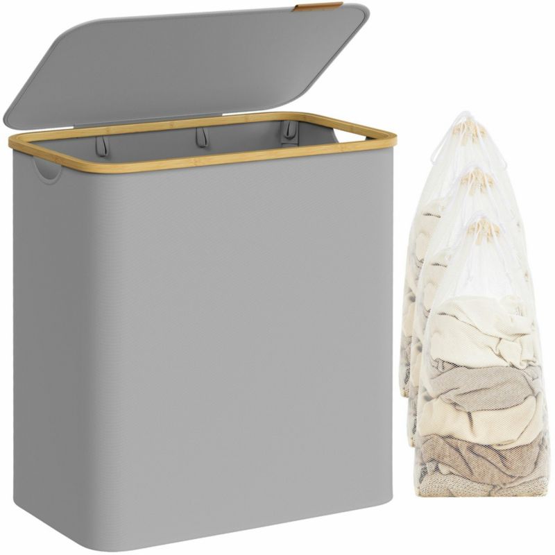 Kosz na pranie Songmics z pokrywą 3 x 50 L szary materiałowy 1 szt.