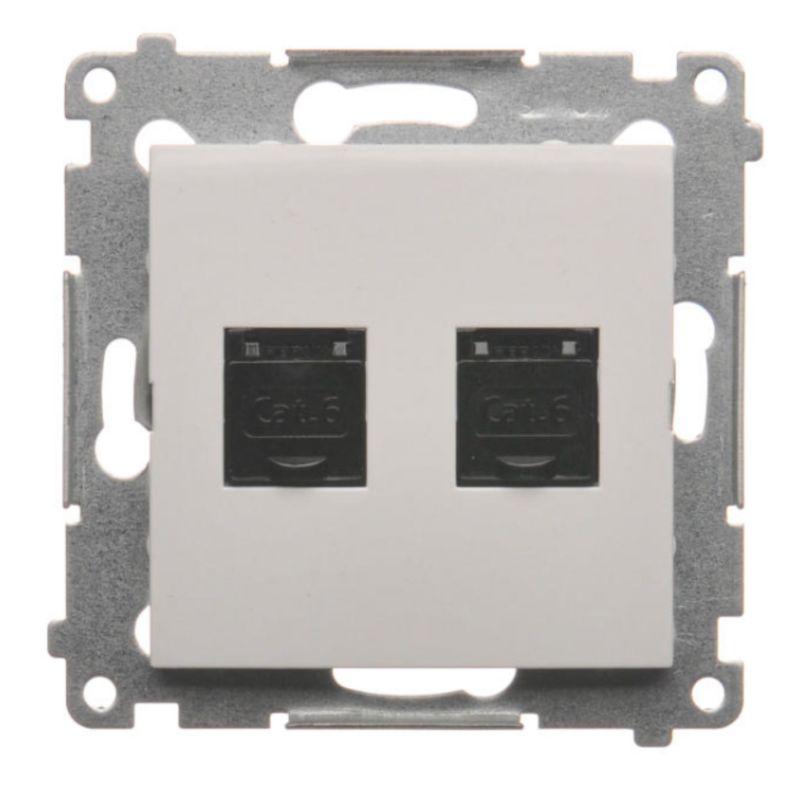 Gniazdo Komputerowe Podwójne 2X Simon 54 RJ45 Kat.6 Białe z Przesłoną 1 szt.