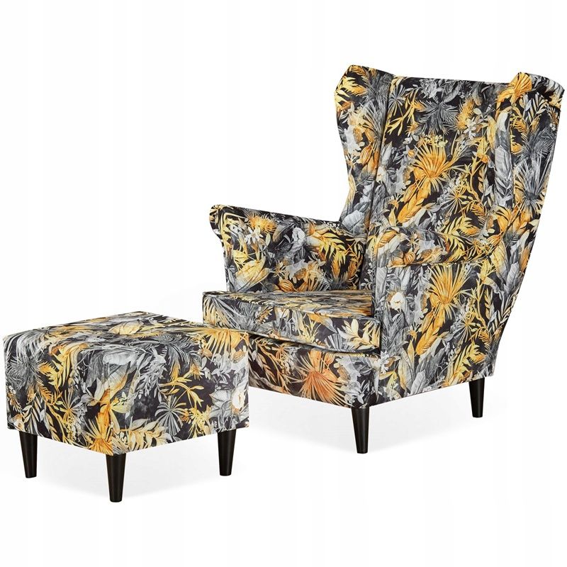 Fotel uszak do salonu z podnóżkiem Family Meble ARI PRINT wzór 1szt