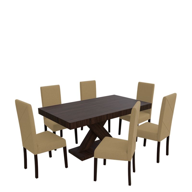 Zestaw RO06 MIRJAN 24 Stół rozkładany S05 90x160/210 + 6 krzeseł K02 orzech + piaskowy 1 kpl.