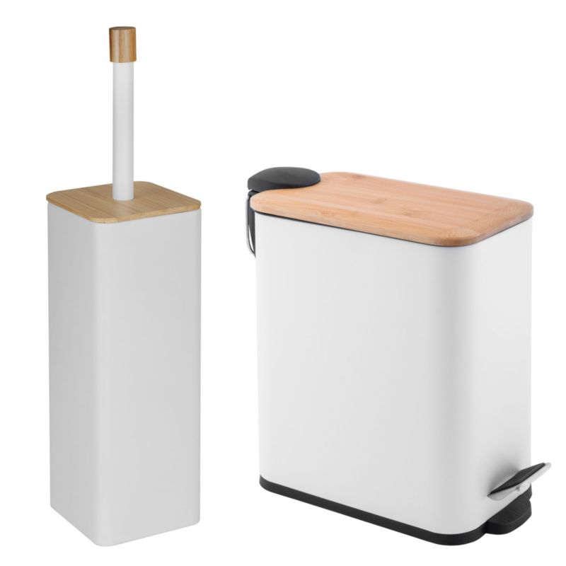 Zestaw łazienkowy Yoka Home biały bambus kosz na śmieci 5l Soft Close i szczotka do WC - 1 szt.