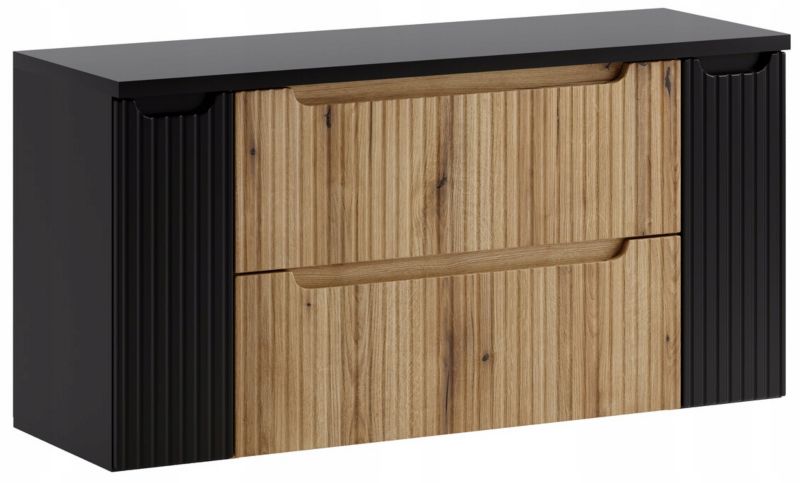 Szafka łazienkowa Furnidea 120 cm dąb Coast Evoke czarna z blatem Nova zestaw