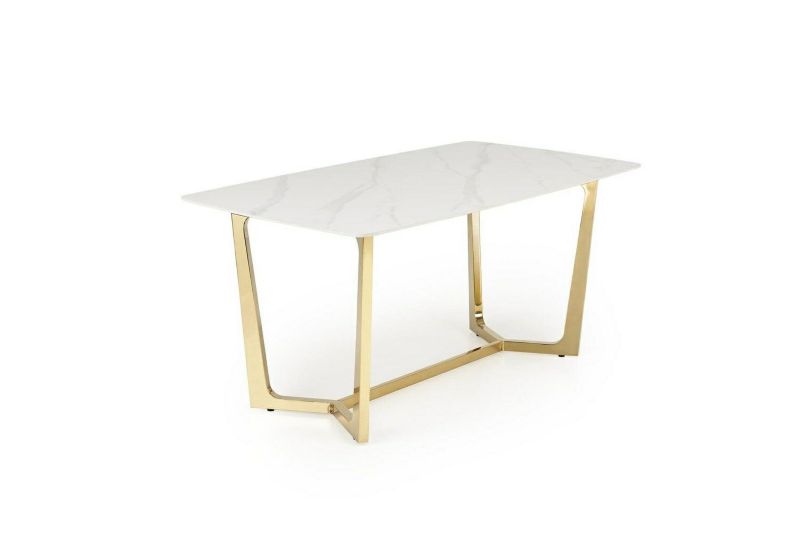 Stół Rohs INTESI biały marmur i złoto nowoczesny glamour prostokątny 160x90 cm do jadalni do salonu 1 szt.