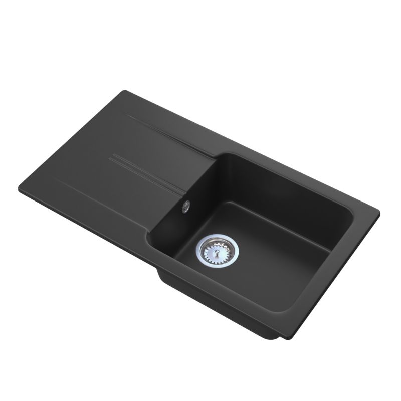 Zlewozmywak Granitowy Jednokomorowy z ociekaczem Granitan Tasos Czarny Zestaw Zlew Syfon 1 kpl.