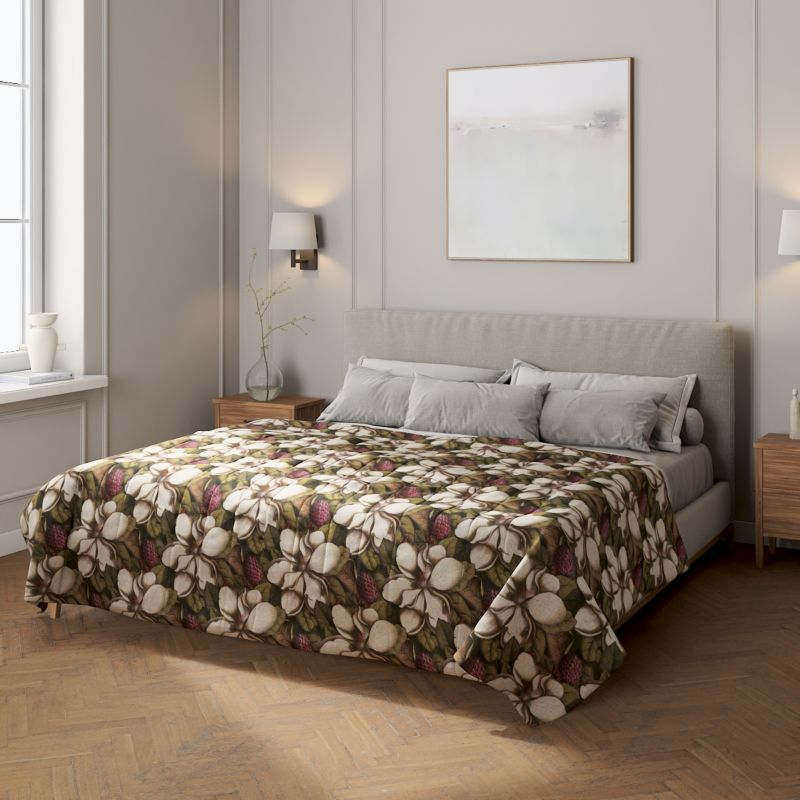 Narzuta pikowana w pasy Dekoria 100 x 160 cm beżowo-zielony motyw kwiatowy 1 szt.