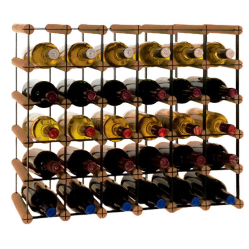 Stojak na wino MODO24 na butelki PET szafka solidny eko na 30 butelek czarny metal drewno brązowe 1 szt.