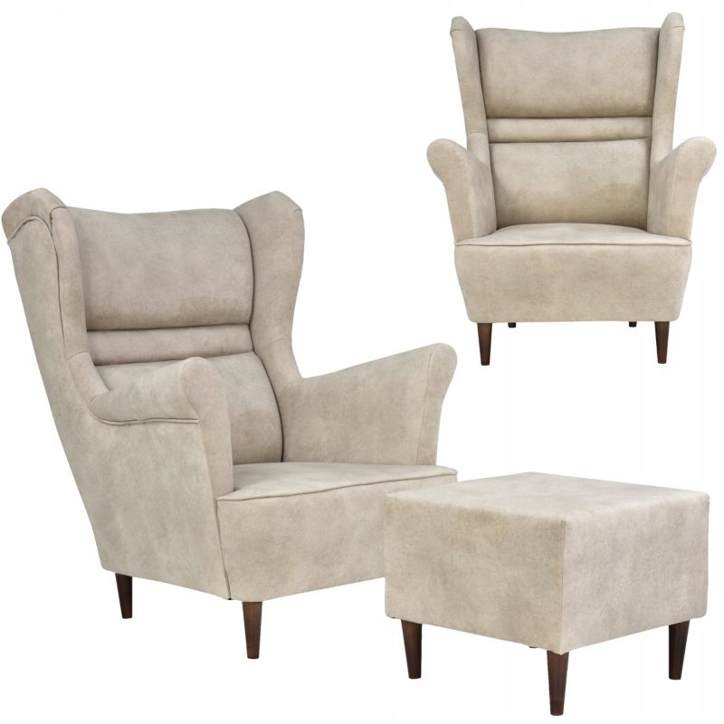 Fotel uszak do salonu z podnóżkiem Family Meble Zoja śmietanka 1szt