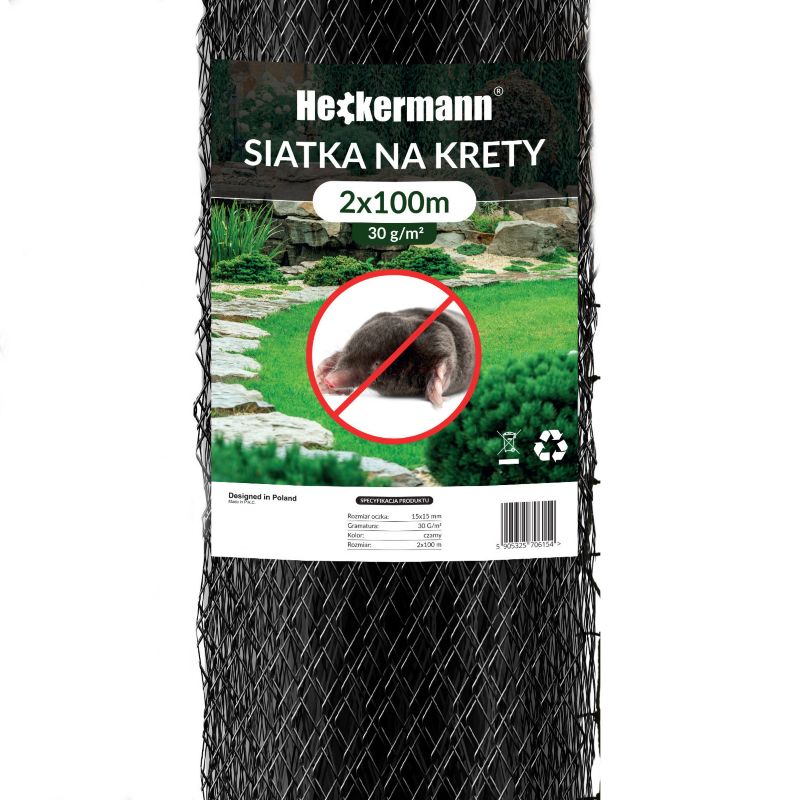 Siatka na krety pod trawnik przeciw kretom i nornicom Heckermann 2 x 100 m 30 g/m² czarna 1szt