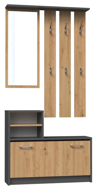 Garderoba Vera Topeshop Wieszak Lustro Szafka na Buty Antracyt / Dąb Artisan24x85x180 cm 1 szt.