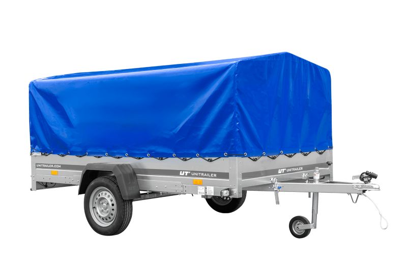 Przyczepka samochodowa jednoosiowa Unitrailer na resorach 264x150 GARDEN 265/R KIPP ze stelażem H-800 i pokrowcem 1 szt.