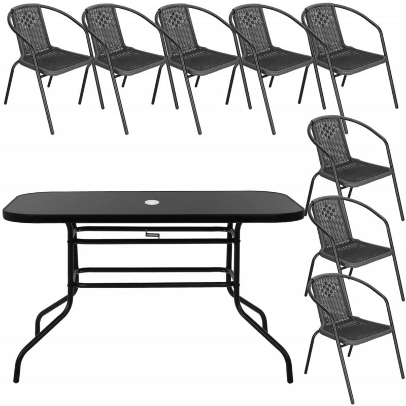 Zestaw mebli ogrodowych Springos stół prostokątny i 8 krzeseł metalowych komplet czarno-szary 1 kpl.
