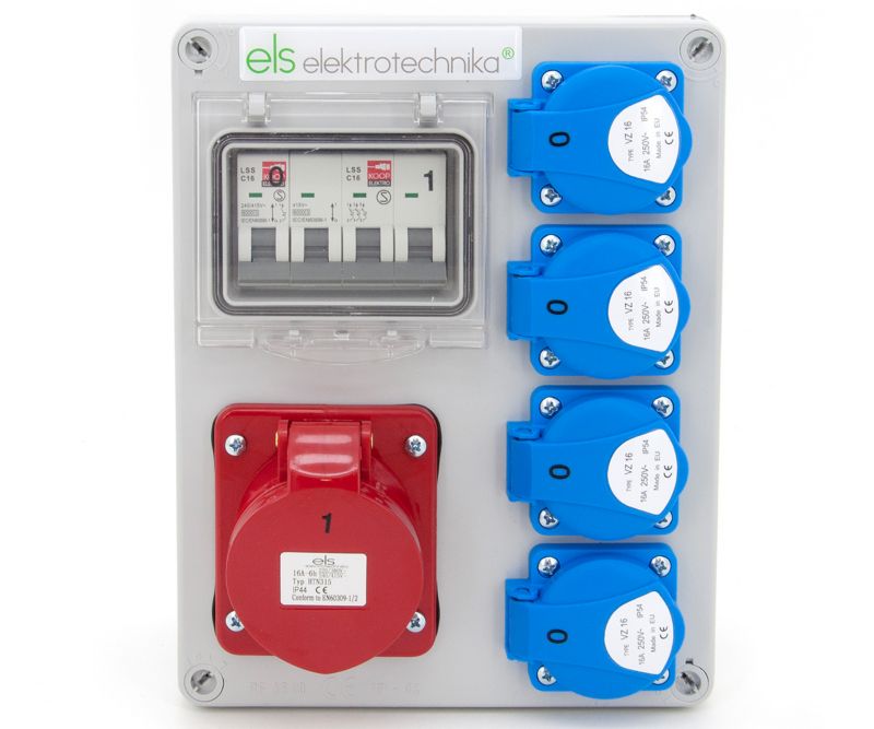 Rozdzielnica budowlana ELS Elektrotechnika 4NO41C11C0 4x230V 16A/5, zabezpieczenia nadprądowe, obudowa naścienna IP65, 1 szt.