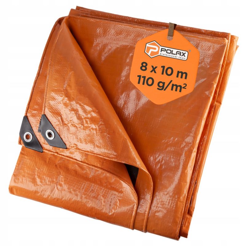 Plandeka Polax Pomarańczowa 8 10m 110g m2 Mocna Wodoodporna Oczka 1 szt