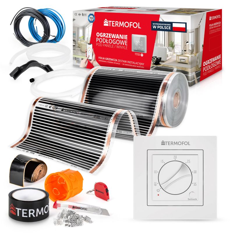 ZESTAW Folia Grzewcza TERMOFOL na podczerwień szer. 50cm moc 80W 16m² +TF-H3 WHITE 1kpl