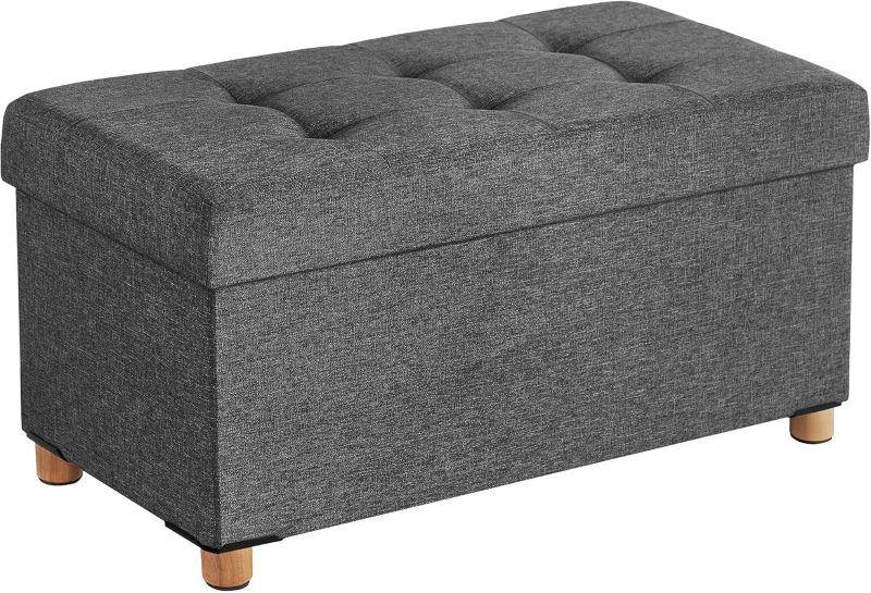 Pufa Songmics 76x38x40cm tapicerowana ciemnoszara nóżki prostokątna ze schowkiem 1 szt