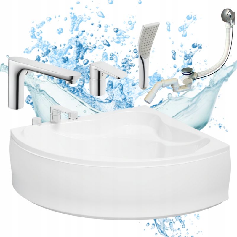 Wanna narożna Laminart 150x150 przyścienna akrylowa z obudową, bateria i syfon 1 szt.