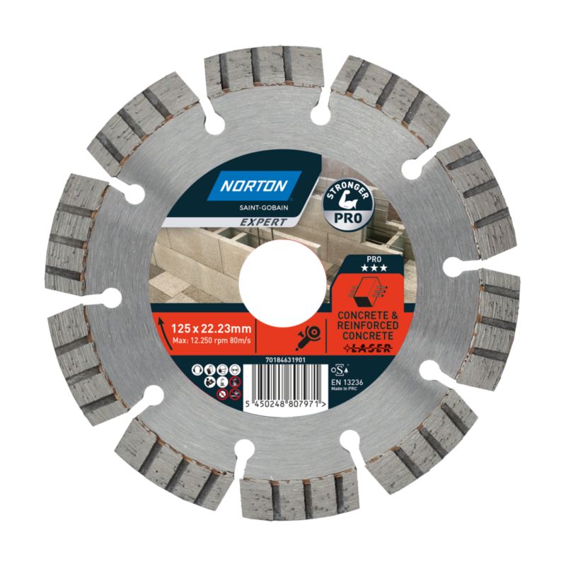 Tarcza diamentowa Norton Expert PRO LASER do materiałów budowlanych, betonu zbrojonego 125 x 22.23 mm