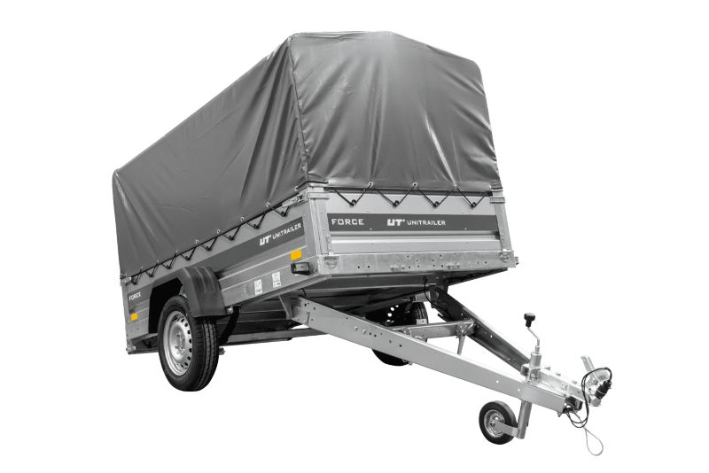 Przyczepka samochodowa Unitrailer na resorach 230x125 FORCE 230/R KIPP ze stelażem H-800 i pokrowcem szarym 1 szt.