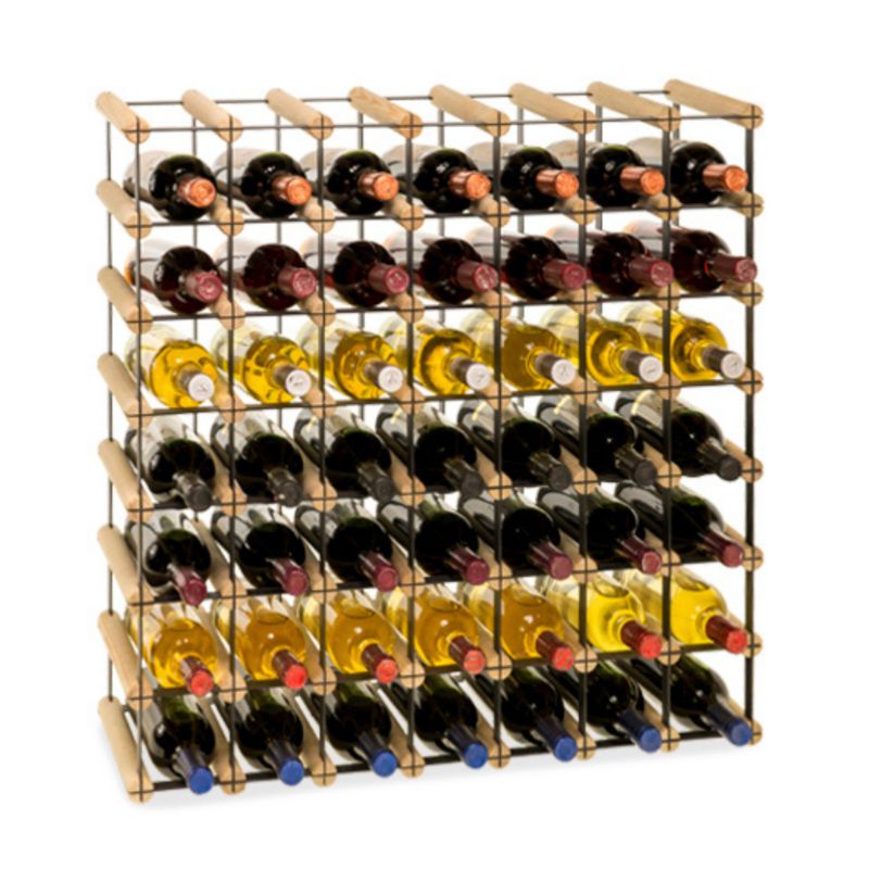 Stojak na wino MODO24 na butelki PET szafka wielki eko na 49 butelek czarny metal drewno naturalne 1 szt.