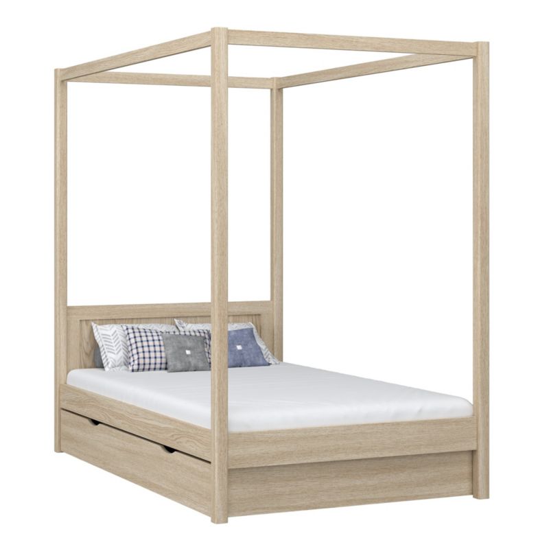 Dębowe łóżko N-WOOD pojedyncze z baldachimem i szufladą N02 dąb bielony 80x180 1szt.