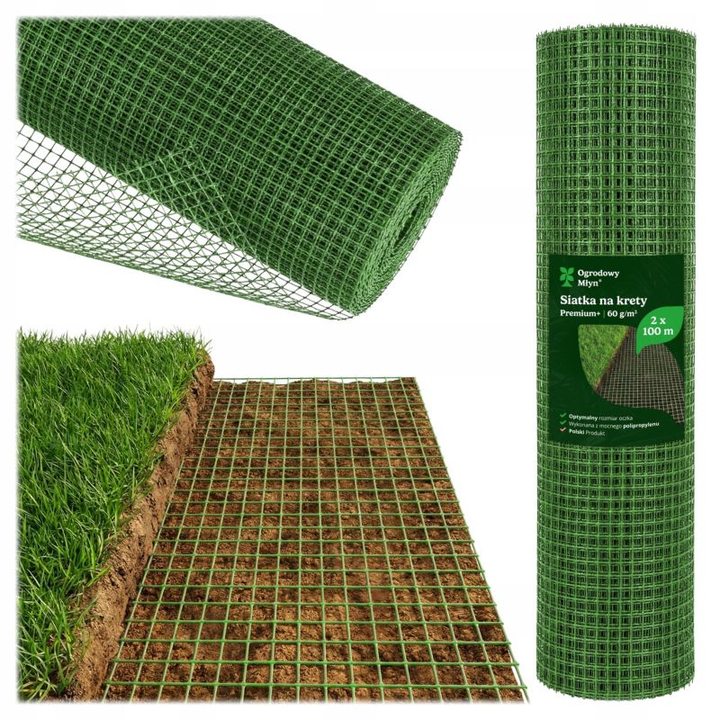 Siatka na krety Ogrodowy Młyn 2x100m 60g bardzo mocna pod trawnik przeciw nornicom 1 szt.