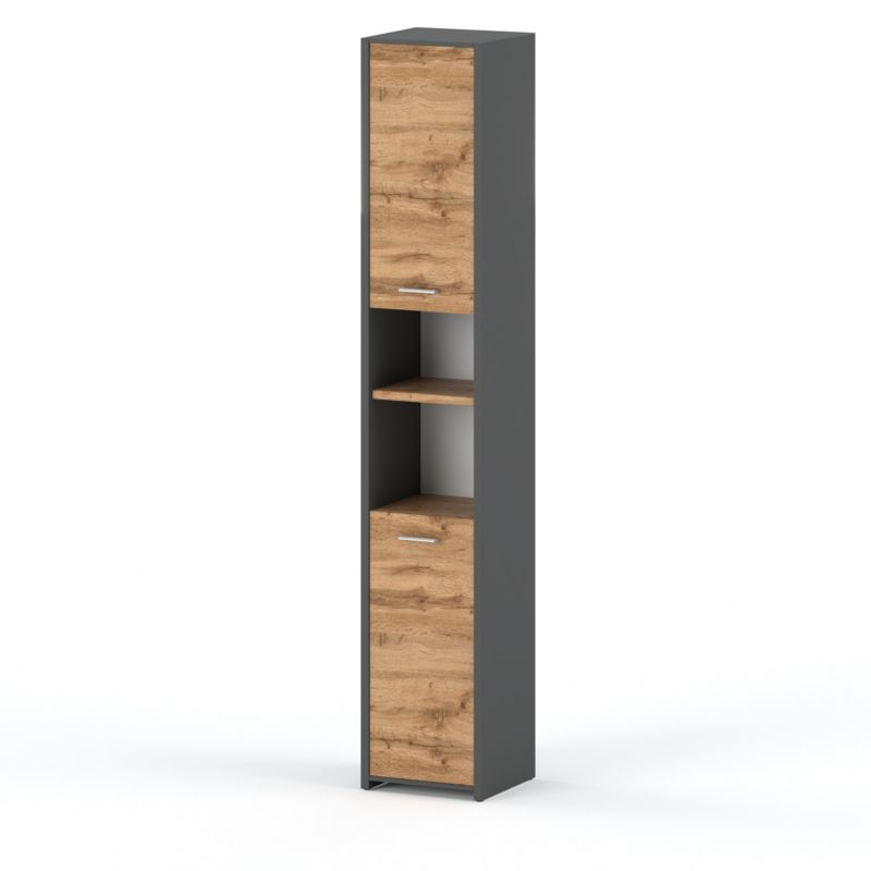 Słupek Łazienkowy Stiv-Meble 2 Drzwi Szafka Łazienkowa 30Cm Szary Mat Dąb Wotan 30X30X165 Cm 1 Szt.