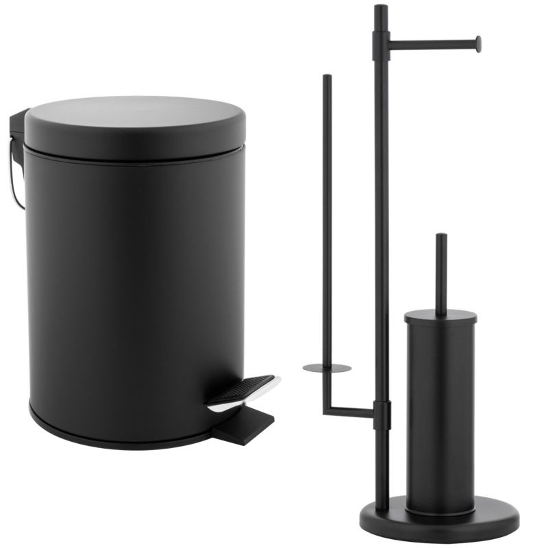 Zestaw łazienkowy 3w1: LABI SISU - YOKA HOME Kosz na śmieci Stojak na papier toaletowy i szczotkę do WC czarny - 1 szt.