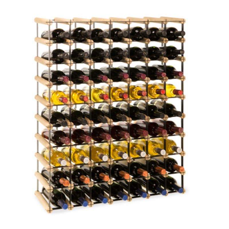 Stojak na wino MODO24 na butelki PET szafka wielki eko na 63 butelki czarny metal drewno naturalne 1 szt.