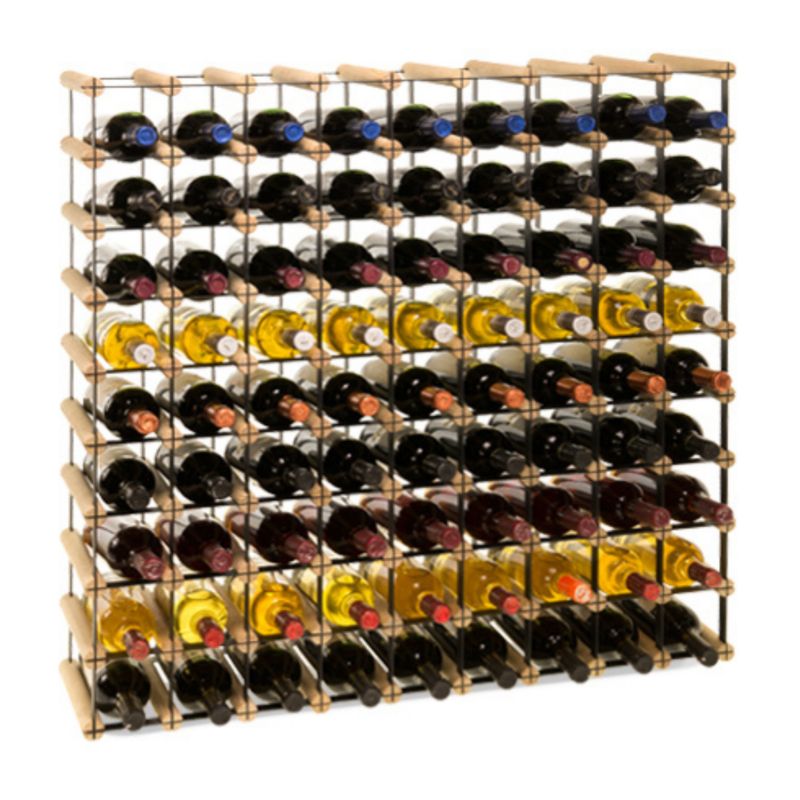 Stojak na wino MODO24 na butelki PET szafka wielki eko na 81 butelek czarny metal drewno naturalne 1 szt.