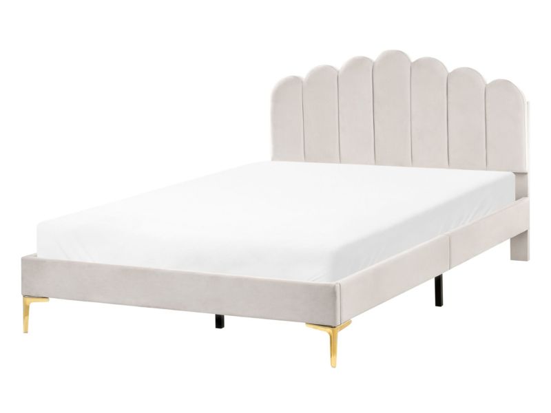 Łóżko Welur Sauvian 140 x 200 cm Złamana biel 1 szt.