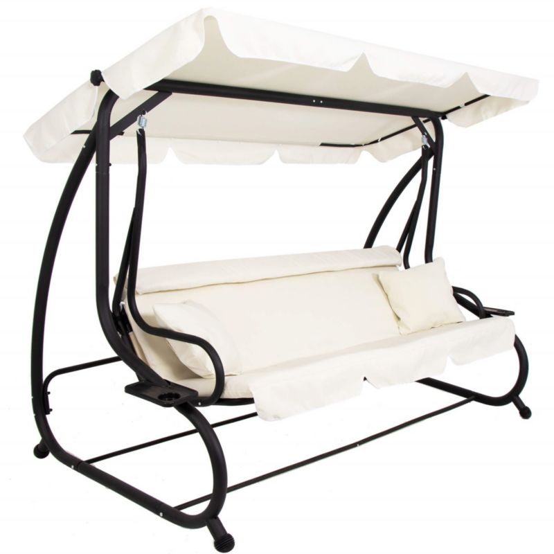 Huśtawka ogrodowa Springos 4-osobowa z daszkiem kremowa 1 szt.