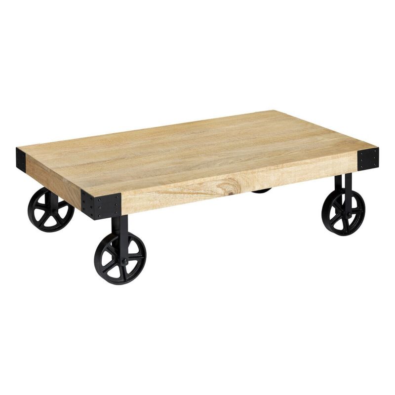 Stolik kawowy Silas ATMOSPHERA stolik prostokątny loftowy drewniany na kółkach do salonu mango 117 cm 1 szt.