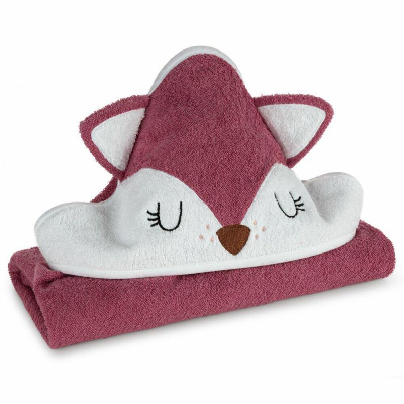 Ręcznik Baby70 Eurofirany 100 x 100 cm różowy bawełna z kapturem i motywem liska 1 szt.