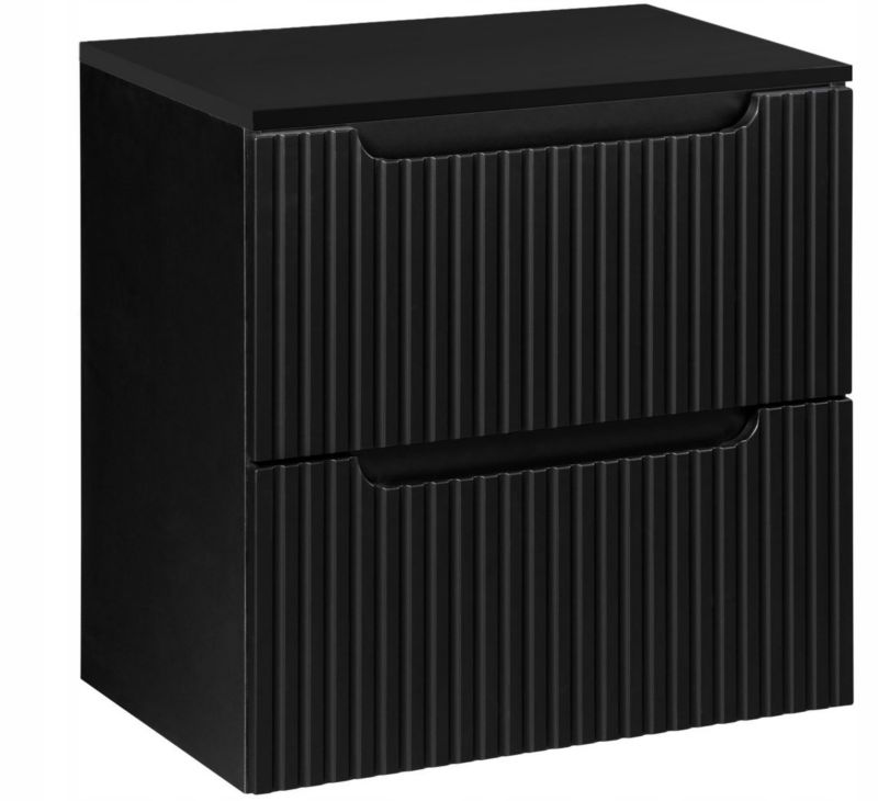 Szafka pod umywalkę łazienkowa Furnidea Nova Black czarna z blatem 60 cm ryflowana 2 szuflady 1 szt.